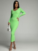 Pencil dress with long sleeves and a neckline, lime green AZRJL813 - Online store - Boutique